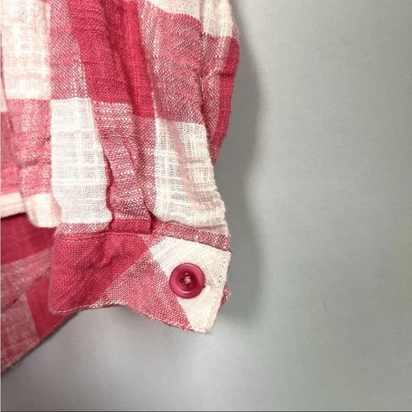 Cloth & Stone Top Sz XS Pink White Check Gingham Button Back Linen Blend Cottage - Picture 4 of 13